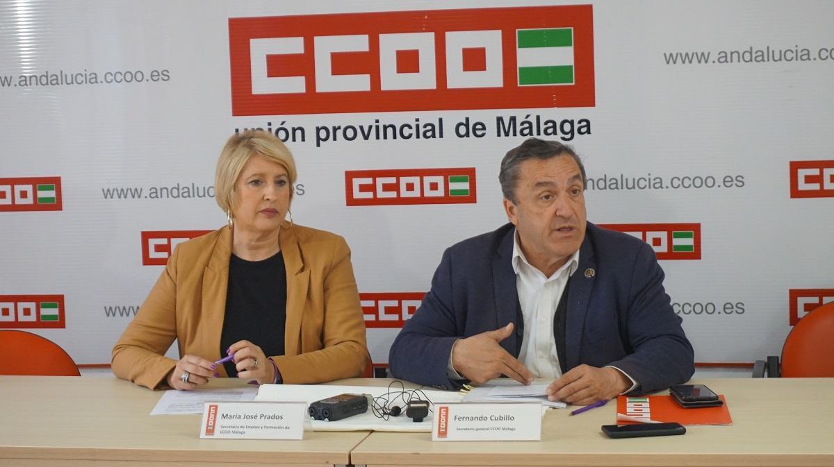 María José Prados y Fernando Cubillo, este miécoles en la sede de CCOO en Málaga.