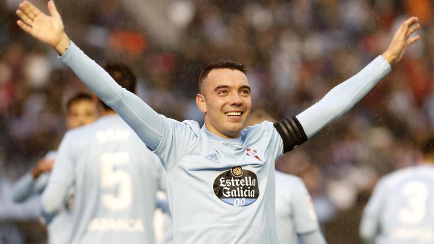 Aspas celebra su gol ante la Real en Copa del Rey. // J. Lores