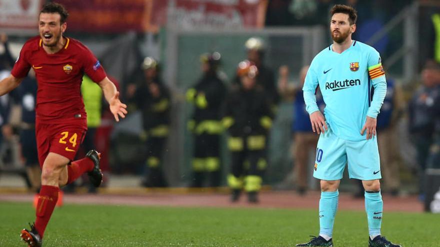 Messi, desfet durant el partit amb l&#039;AS Roma.