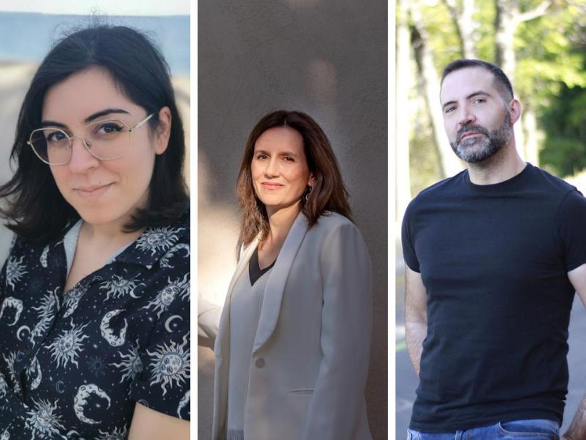 Los finalistas del premio Hache, May López, Beatriz Giménez de Ory y Pedro Mañas