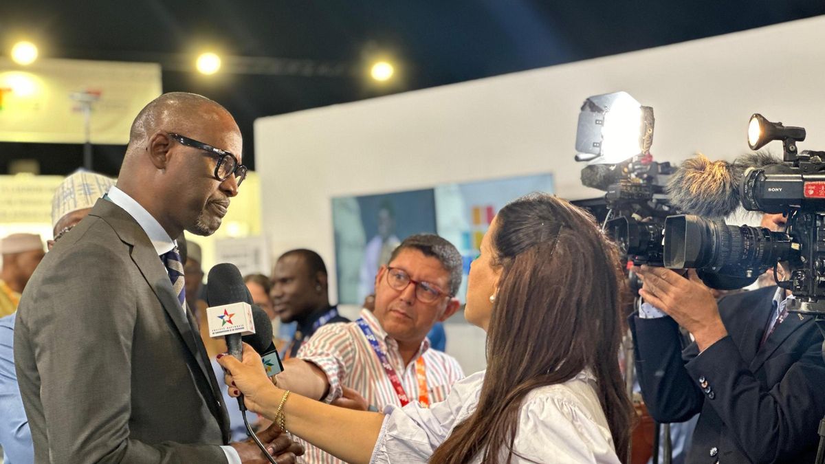 Un grupo de periodistas entrevista a un participante de la cumbre de la ONU.