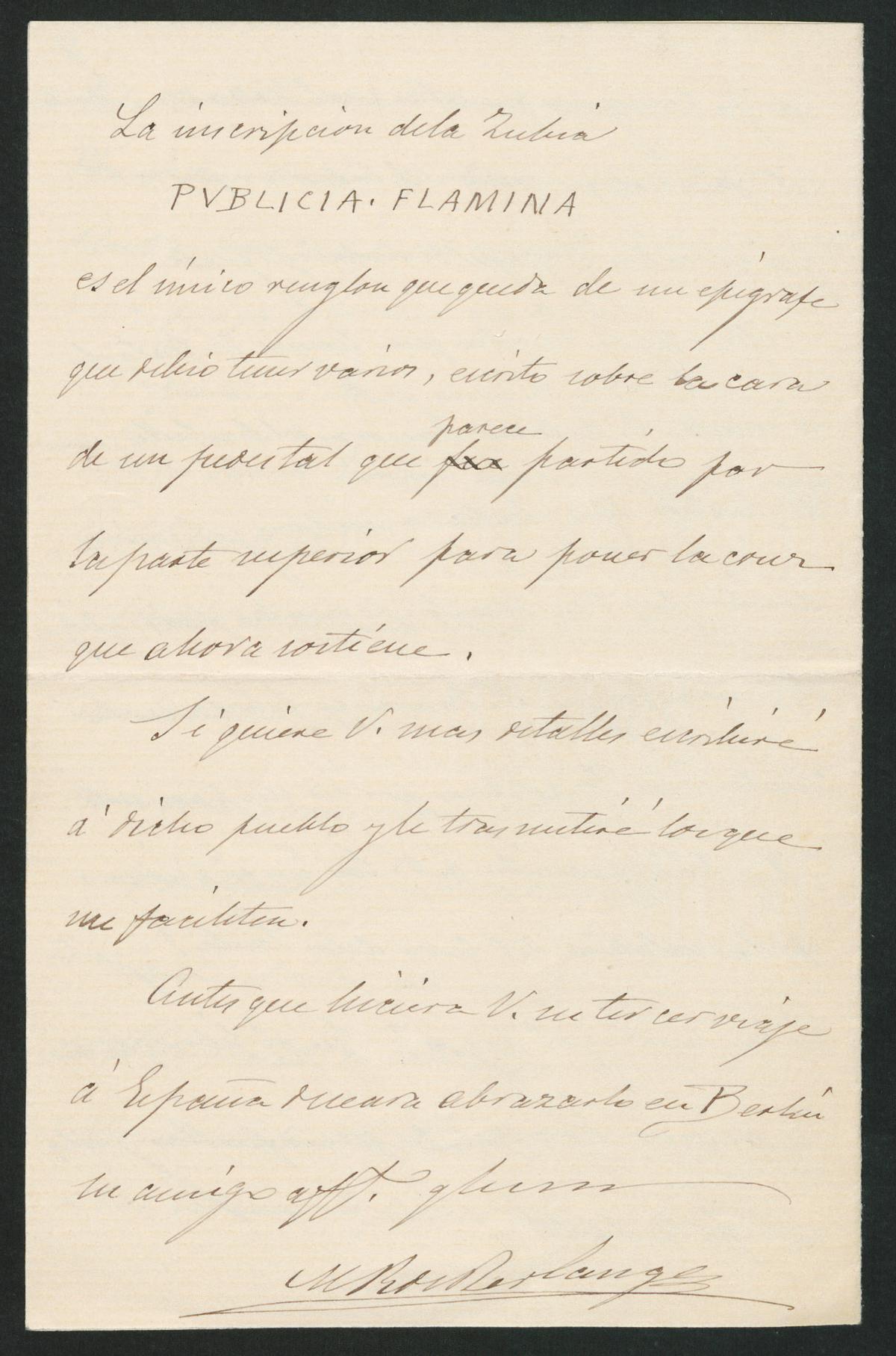 Carta de Rodríguez de Berlanga a Emil Hübner.