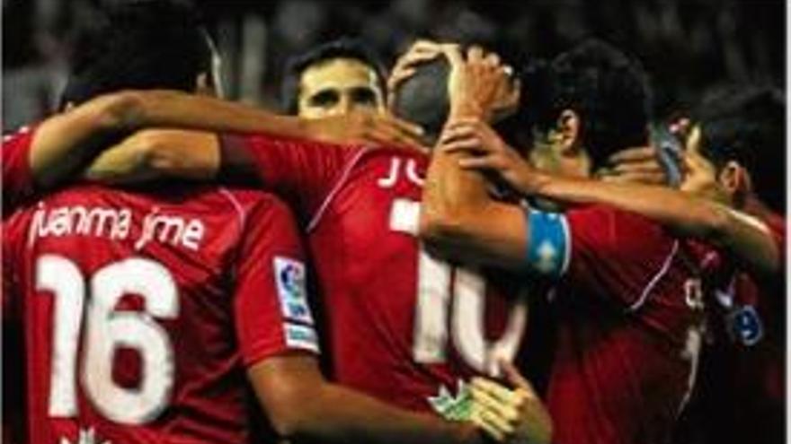 Els jugadors del Numància celebren un gol contra el Jaén.