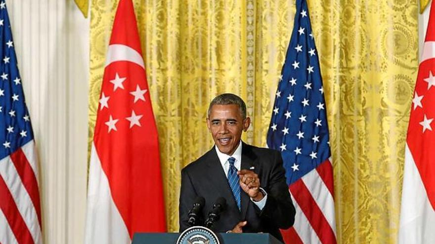 El president Obama durant la roda de premsa a la Casa Blanca