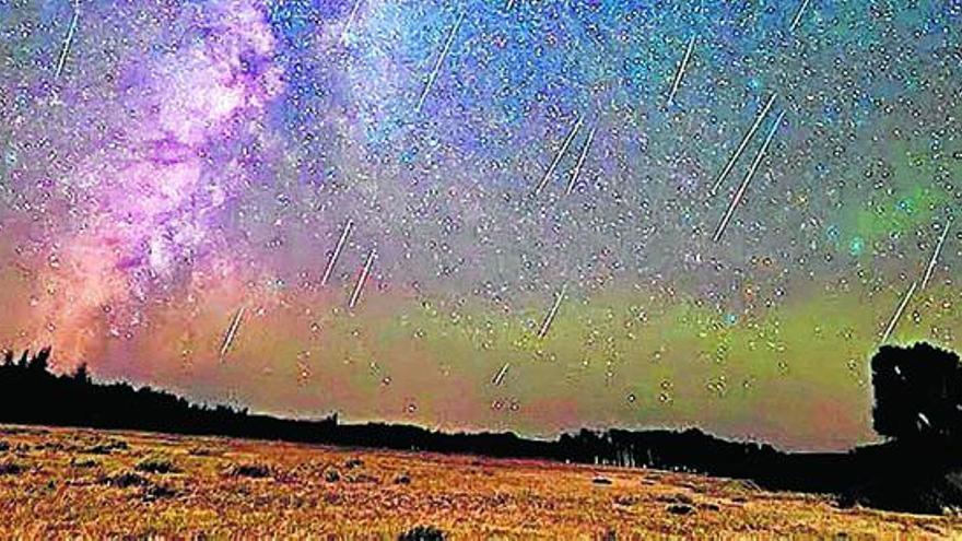 Montaje con la superposición de varias estrellas fugaces caídas a lo largo de la noche.