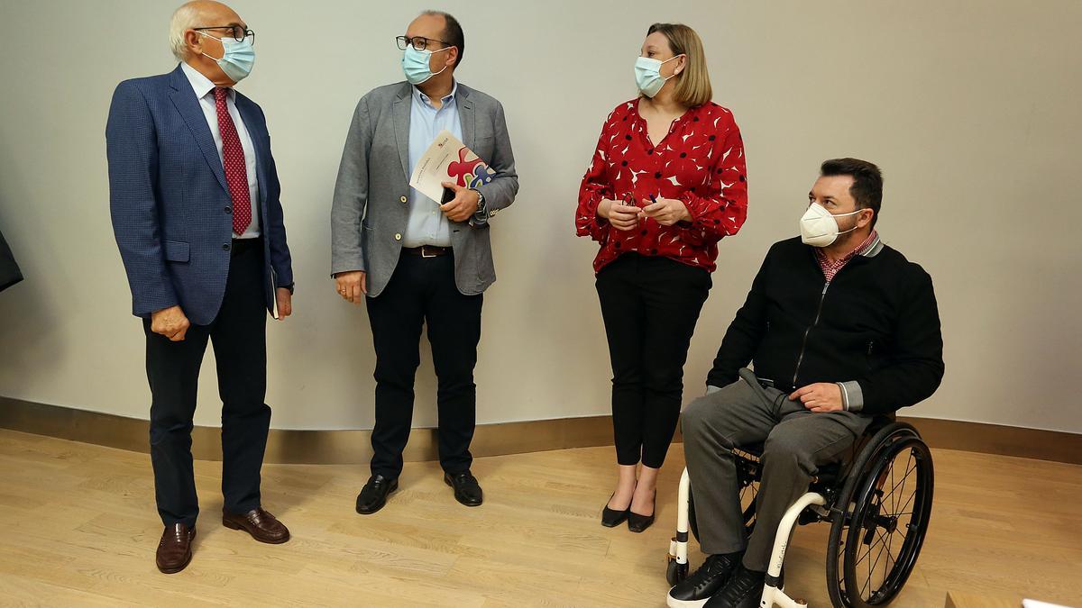 La consejera de Familia, Isabel Blanco, en el centro, durante su reunión ayer con miembros del Cermi.