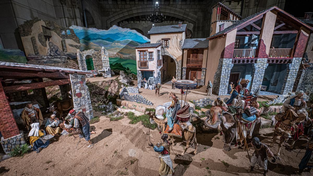 Belén tradicional en la plaza de Sant Jaume de Barcelona.