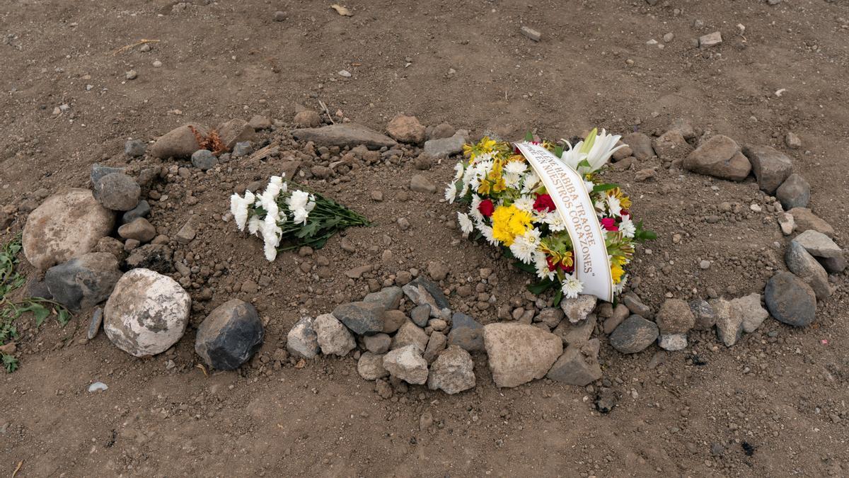 Burial site of two-year-old migrant girl, Elene Habiba Traore, who had been revived by Spanish health workers after being rescued off the island of Gran Canaria