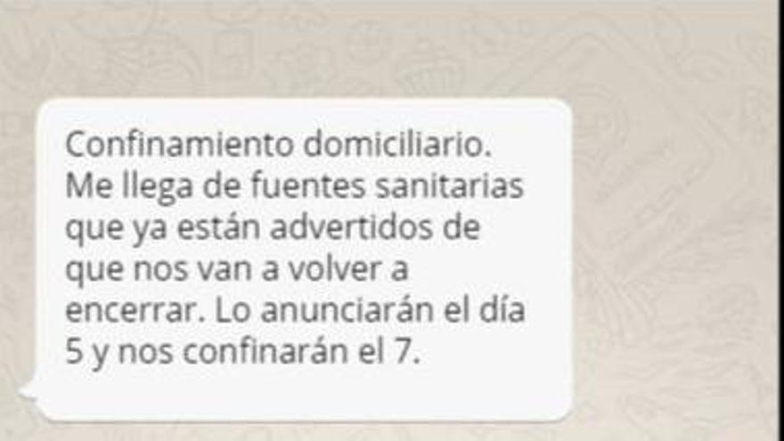 Alertan del nuevo confinamiento domiciliario con un WhatsApp que es un bulo