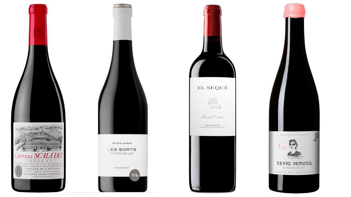 Cuatro vinos tintos muy mediterráneos.