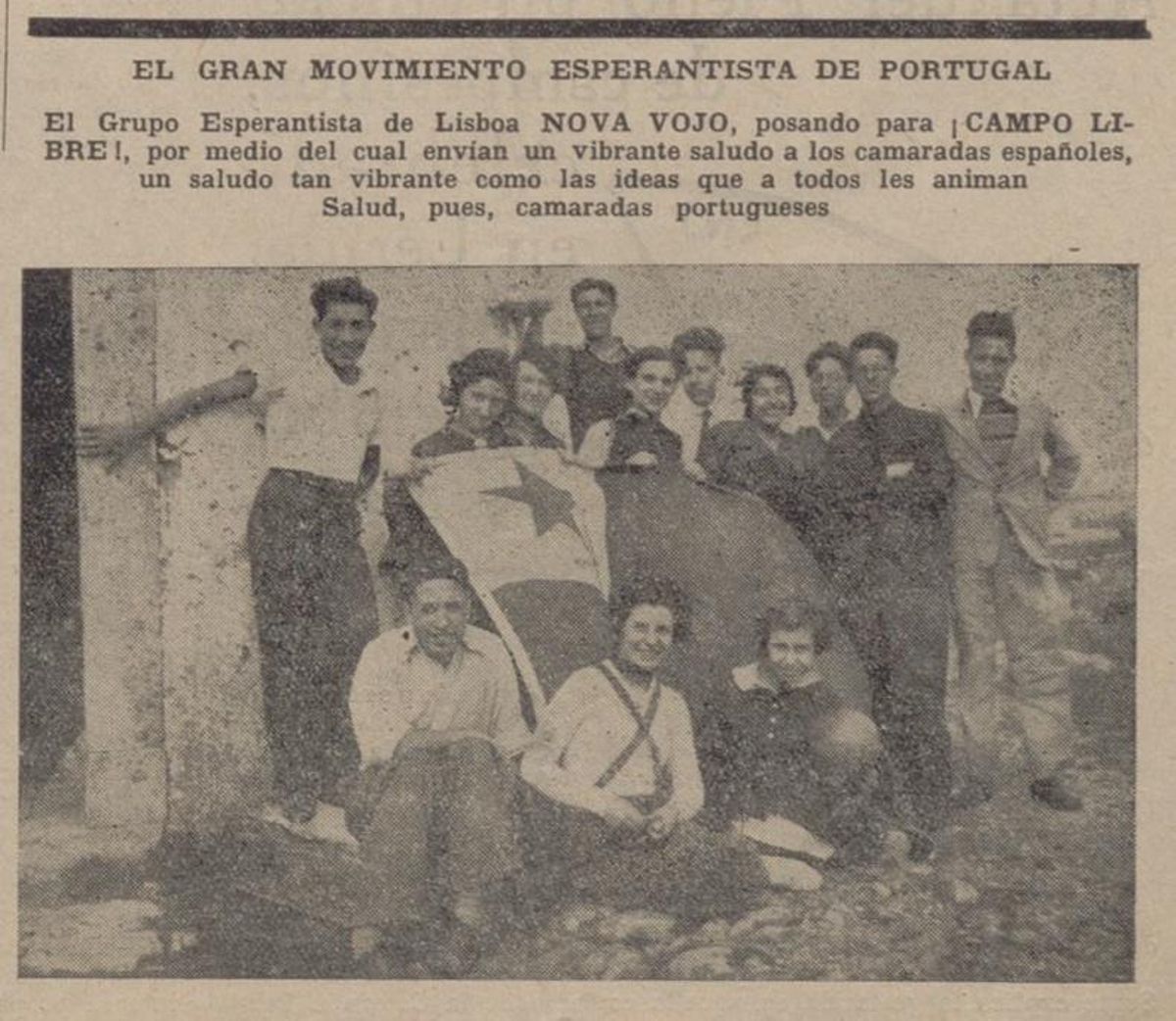 Foto de un grupo esperantista de Lisboa, en ¡Campo Libre!, 1 de febrero de 1936