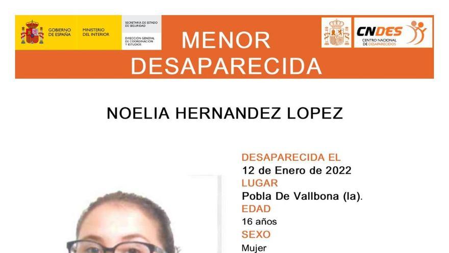 Desaparecida en La Pobla de Vallbona, Noelia Hernández López