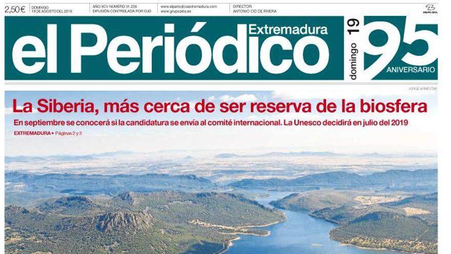 Esta es la portada de EL PERIÓDICO EXTREMADURA correspondiente al día 19 de agosto del 2018