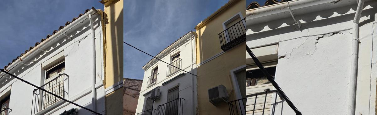 Grietas en la casa antigua de tres plantas de la calle Estrella de Antequera