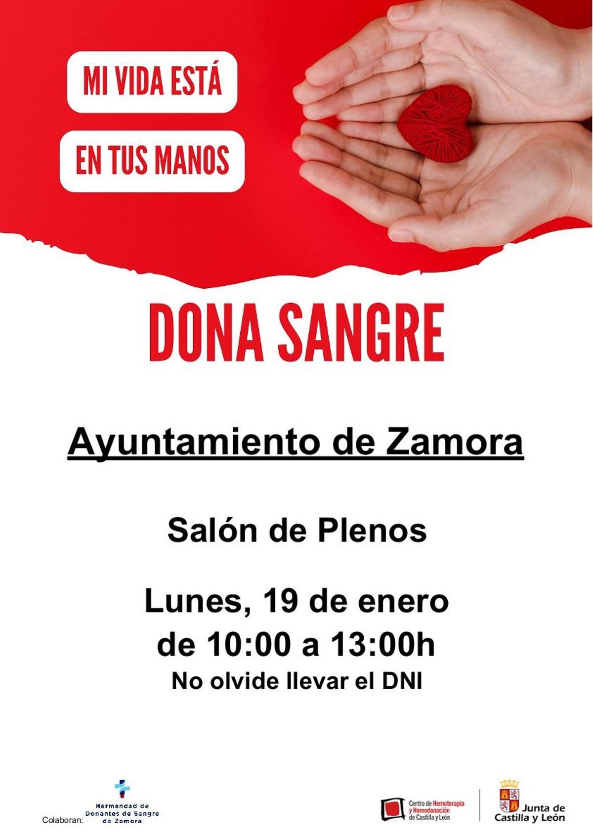 Cartel con los datos de la donación de sangre en Zamora.