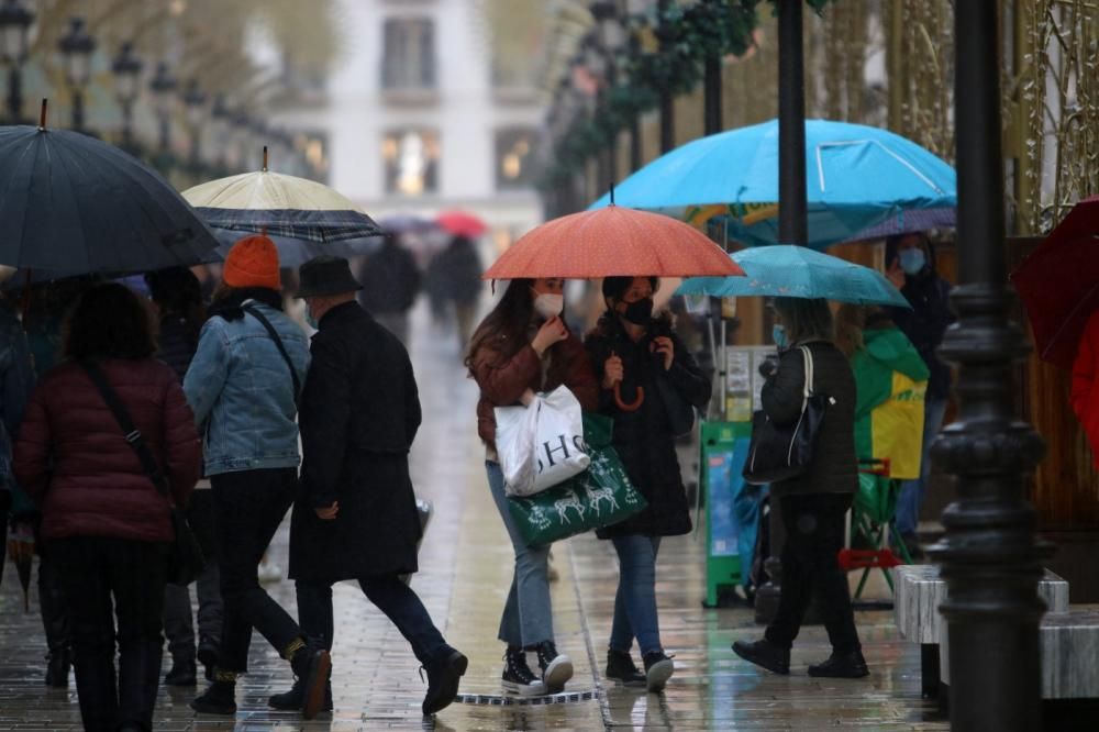 Lluvia en Málaga con la llegada de la borrasca Filomena.