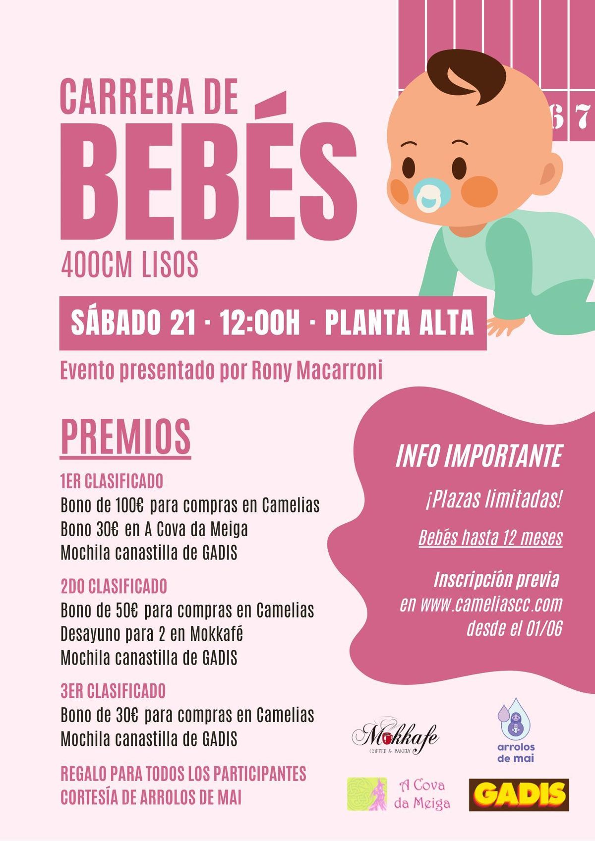 Cartel de la Carrera de bebés en el Centro Comercial Camelias