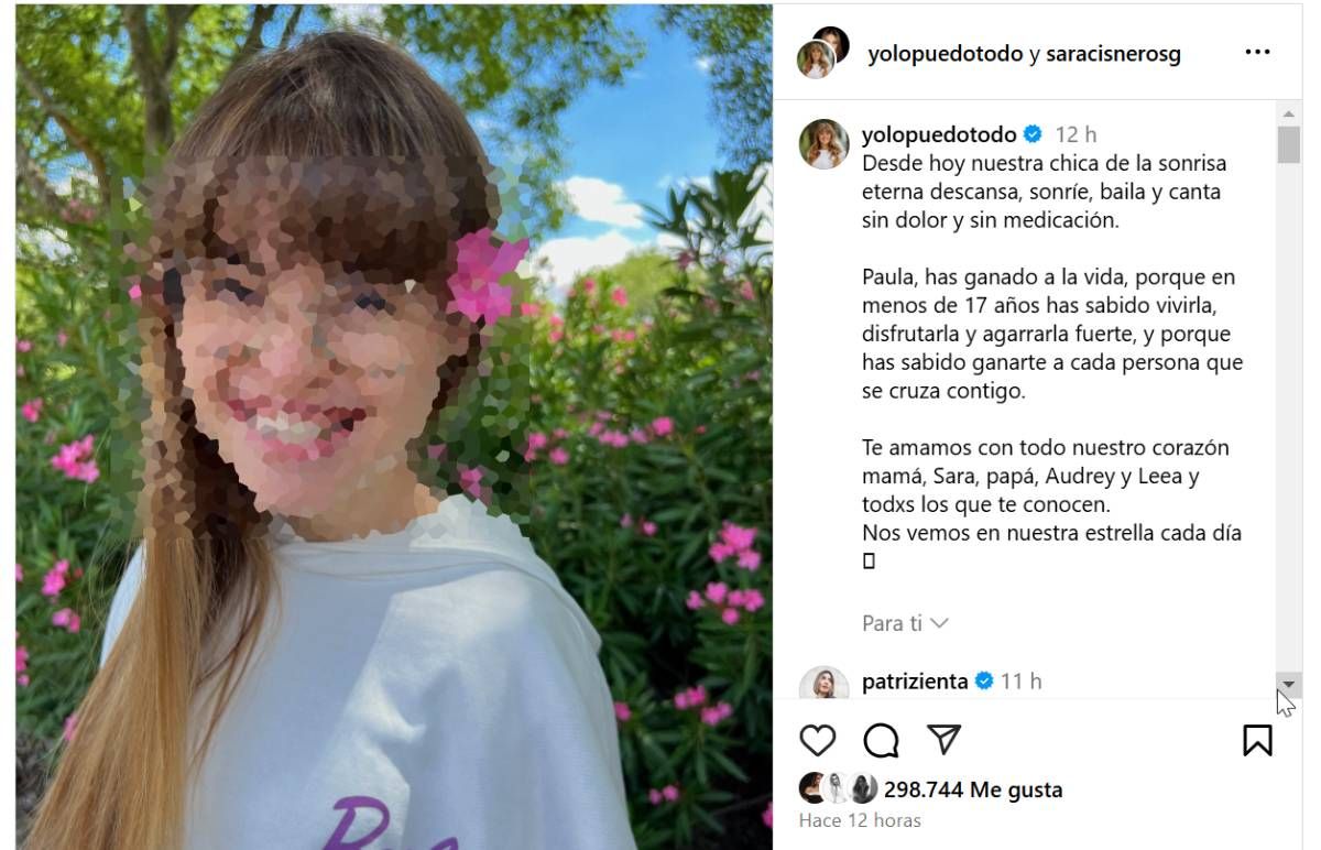 Sara Cisneros comunica el fallecimiento de su hermana Paula
