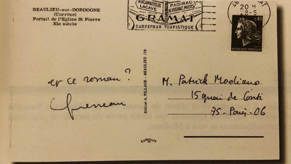 La postal que Raymond Queneau envió a Patrick Modiano.