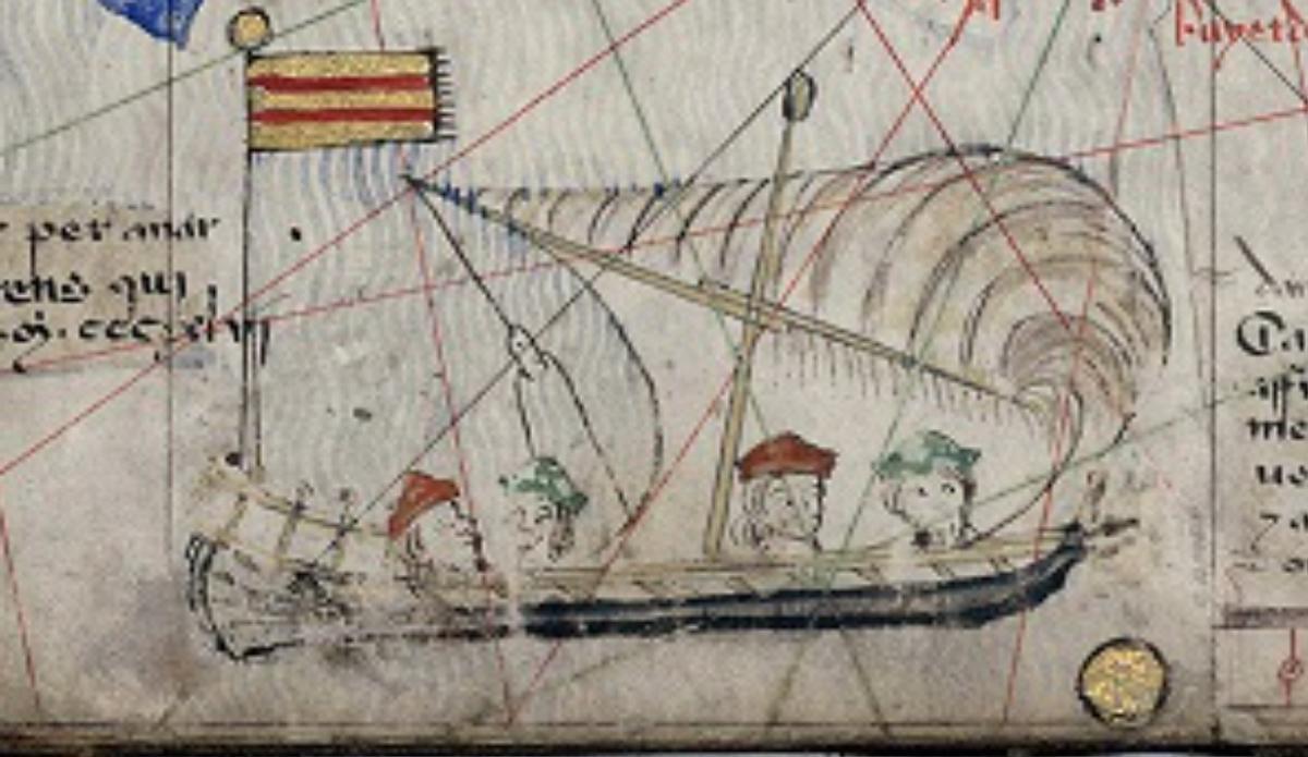 Barco aragonés dibujado en el Atlás Catalán.