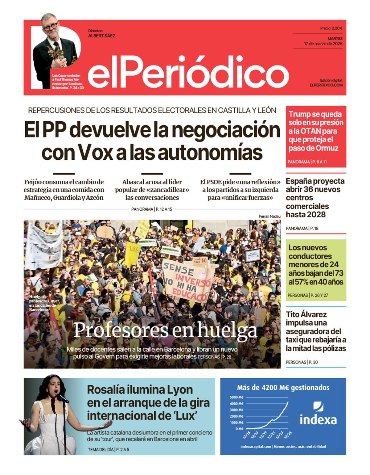 La portada de EL PERIÓDICO del 17 de marzo de 2026