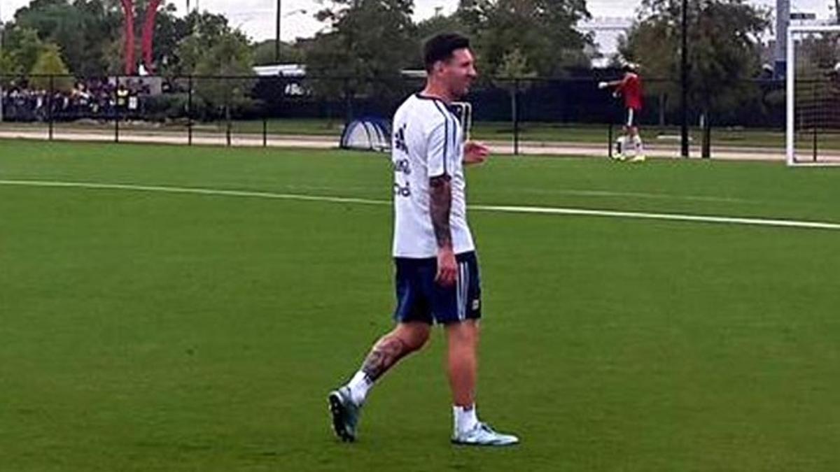 Leo Messi, durante el entrenamiento con la selección argentina