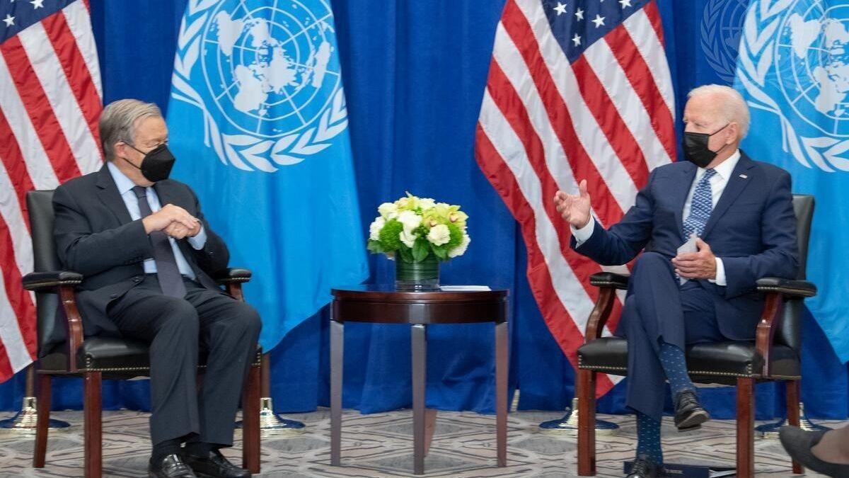 El secretario general de la ONU, António Guterres, y el presidente de EEUU, Joe Biden, en la sede del organismo en Nueva York.