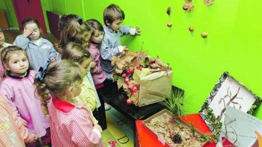 San Eutiquio.  Los alumnos de la escuela infantil San Eutiquio comieron castañas -arriba- y aprendieron la lección del otoño.