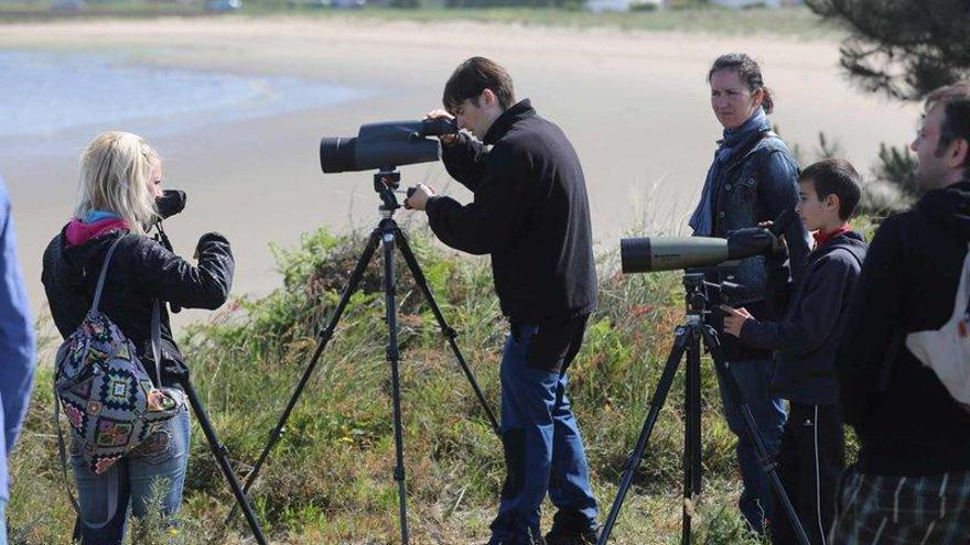 Aficionados a la ornitología, observando aves migratorias ayer en San Balandrán.