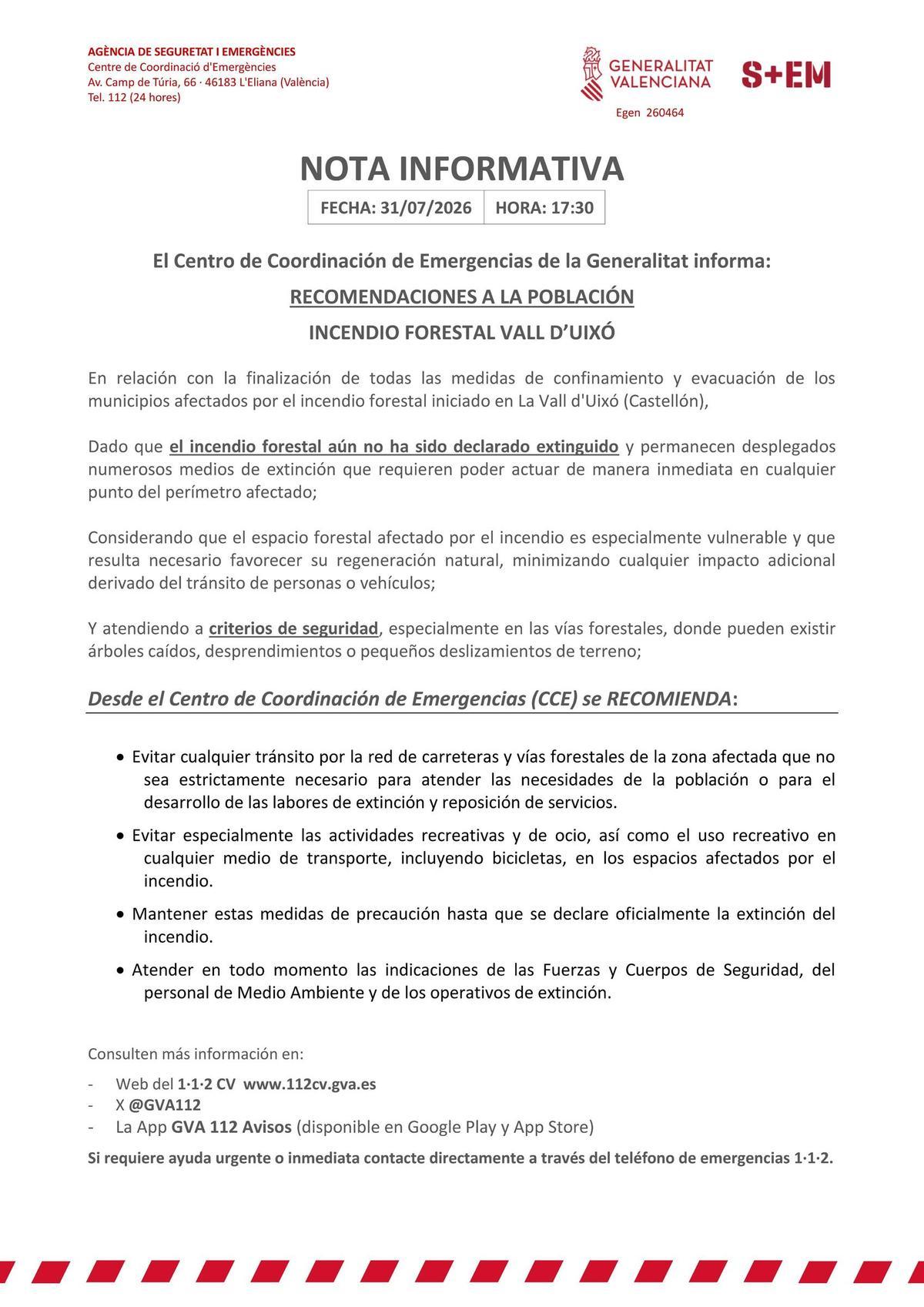 Circular informativa de Emergencias