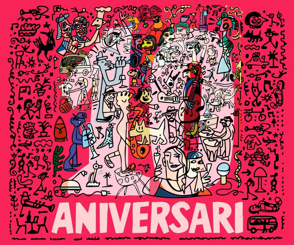 Cartel del 10º aniversario de Palo Market Fest creado por Xavier Mariscal.