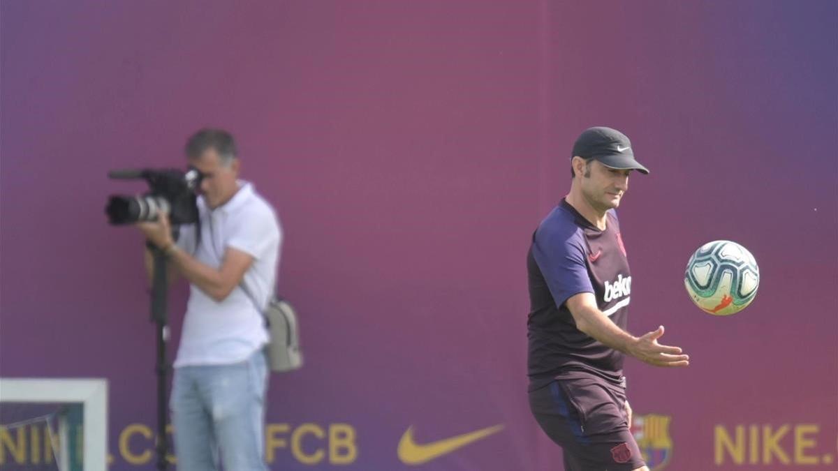 Valverde, en el entrenamiento previo al duelo con el Villarreal.