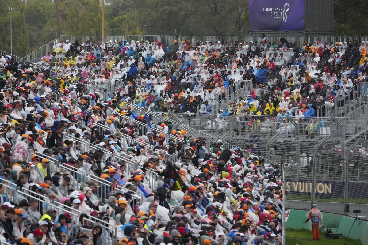 Spectators watch the Australian Formula One Grand Prix at Albert Park, in Melbourne, Australia, Sunday, March 16, 2025. (AP Photo/Asanka Brendon Ratnayake)