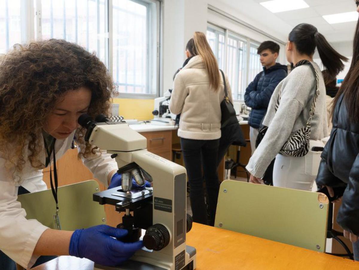 A la izquierda, una visita al laboratorio de Anatomía Patológica del IES María de Molina. En el centro y a la derecha, instalaciones para el grado de Cocina en el CIFP Ciudad de Zamora. | J. L. F.