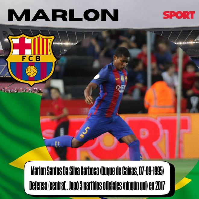 MARLON: Marlon Santos Da Silva Barbosa (Duque de Caixas, 07-09-1995) Defensa (central). Jugó 3 partidos oficiales (ningún gol) en 2017