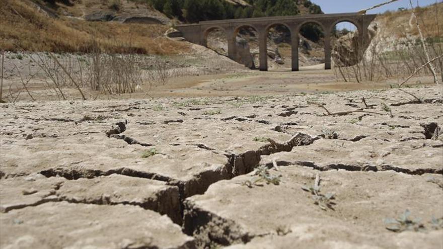 Terreno agrietado en el cauce de un río seco.