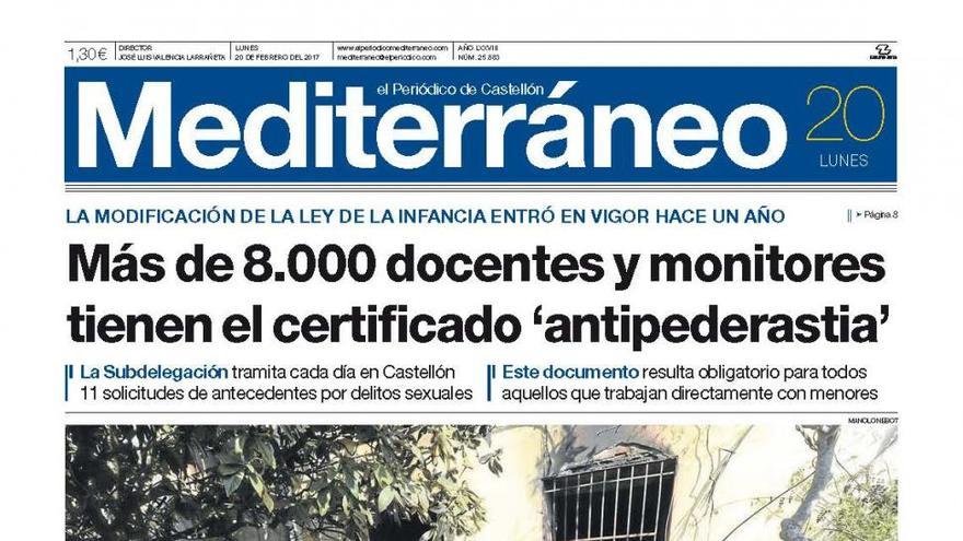 Muere un matrimonio de Castellón al incendiarse su casa, en la portada de Mediterráneo