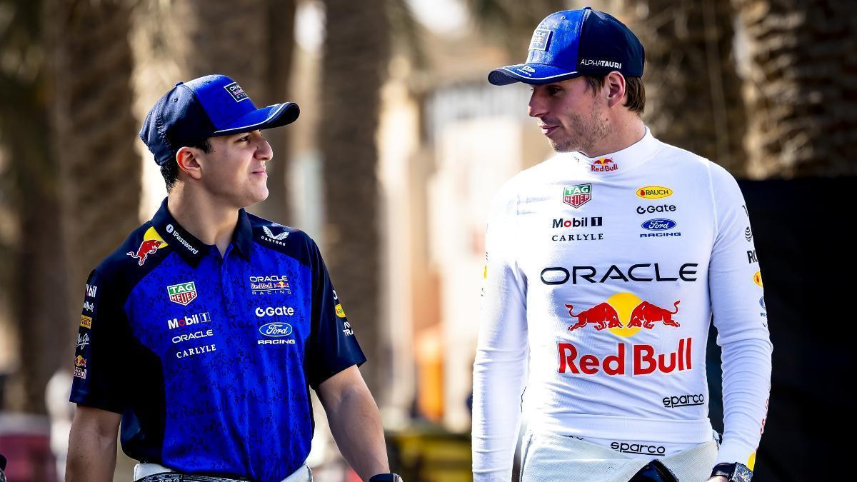 Hadjar y Verstappen, en el paddock