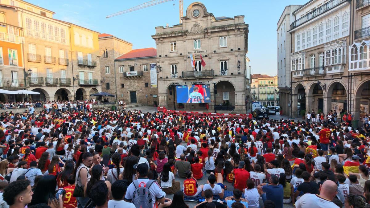 La Plaza Mayor, durante el España-Bélgica de cuartos de final.