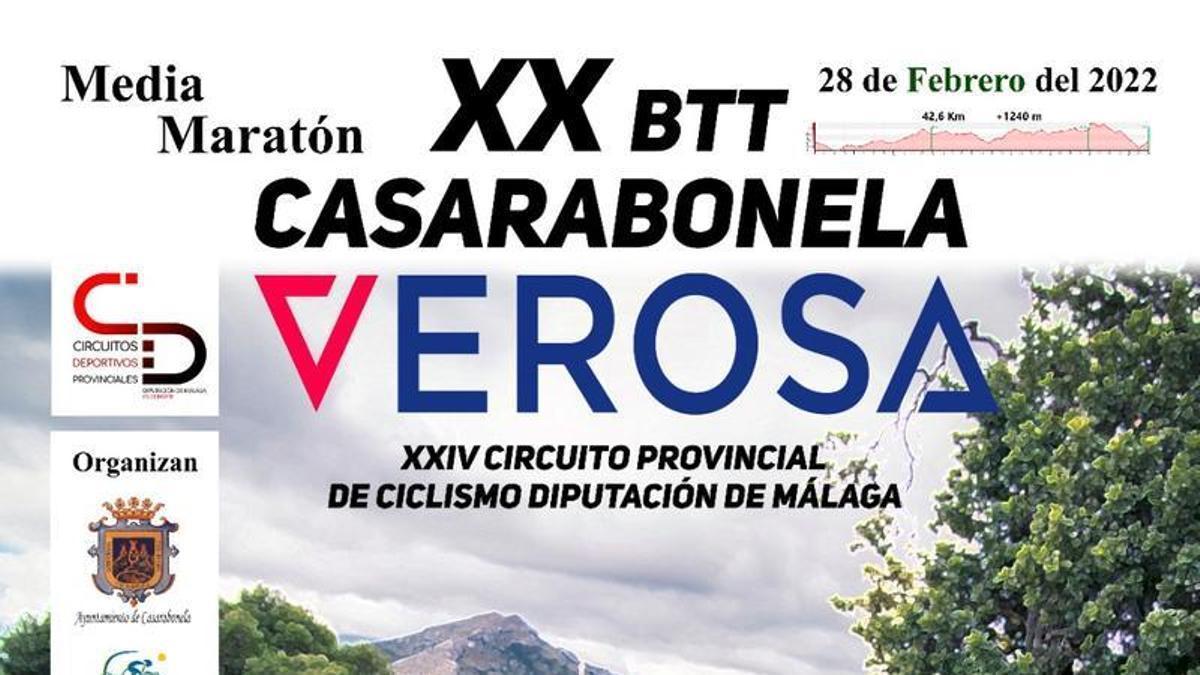 Cartel de la XX Prueba BTT Casarabonela será la tercera prueba puntuable del XXIV Circuito Provincial de Ciclismo Diputación de Málaga.