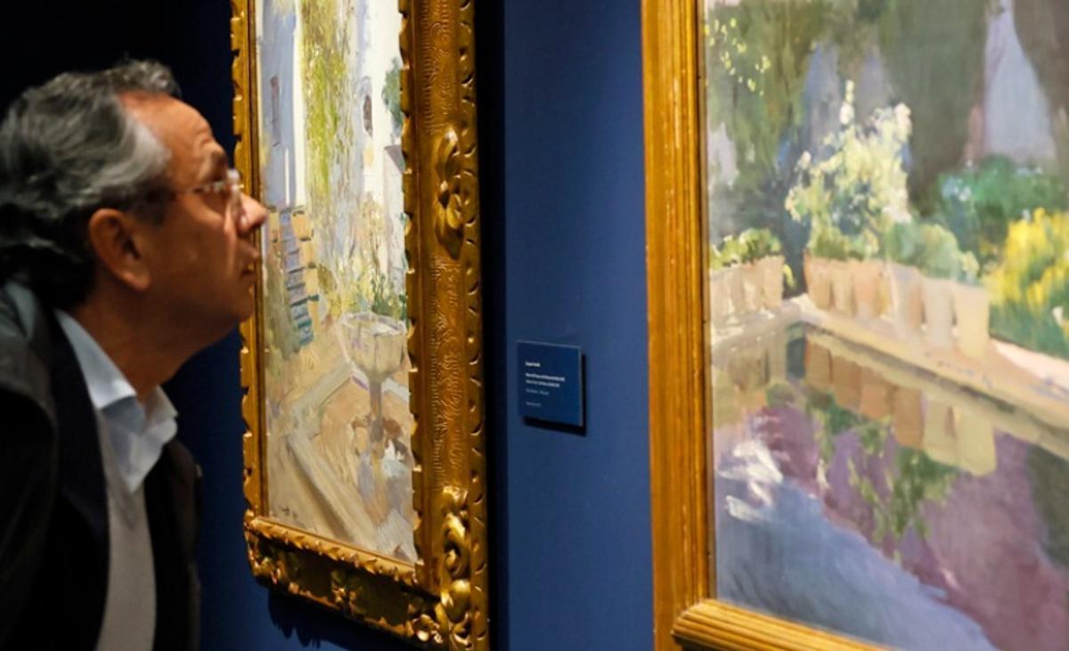 Un visitante ante uno de los cuadros de la exposición 'Sorolla en el Alcázar'.
