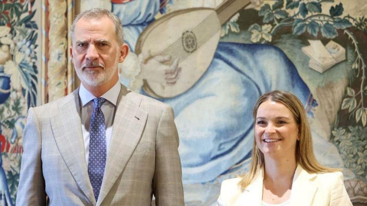 Marga Prohens este lunes en la recepción de Felipe VI a las autoridades.