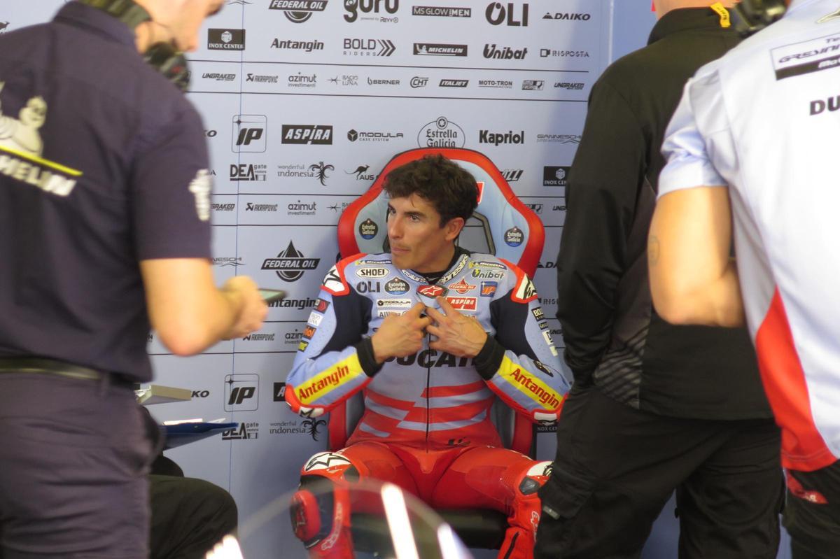 Marc Márquez (Ducati), hoy, en su boxe de Portimao (Portugal).
