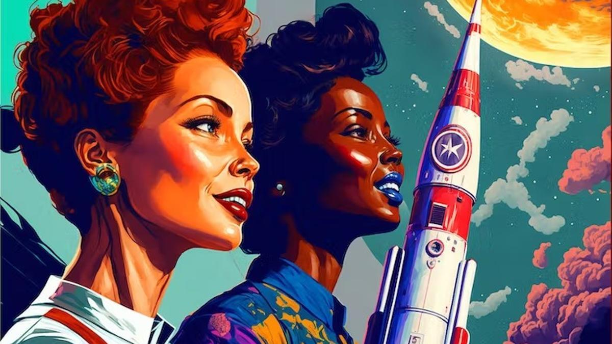 Imagen reinterpretada en el proyecto ‘Mujeres de vanguard-IA’ de Mary Jackson y Valentina Tereshkova, referentes en la exploración espacial.