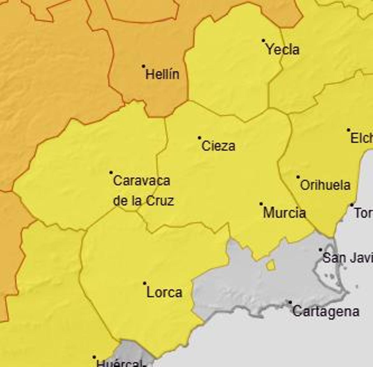 Un mapa con las alertas por temperatura y tormentas de la Aement para este miércoles.