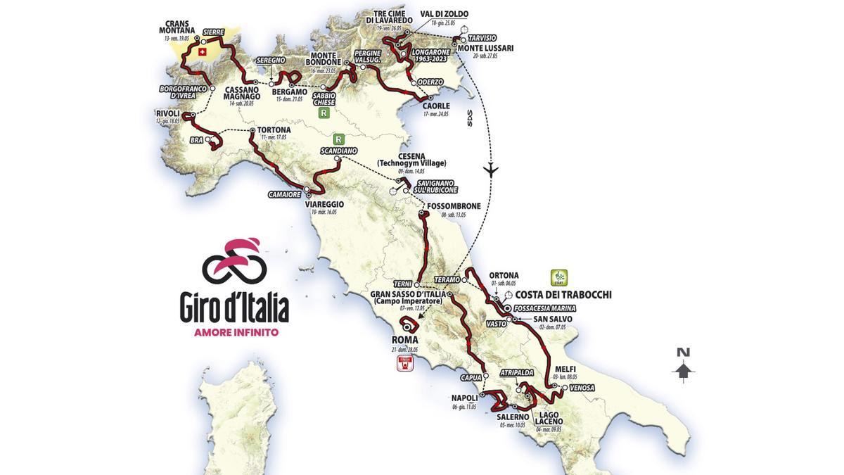 Mapa del Giro de Italia 2022
