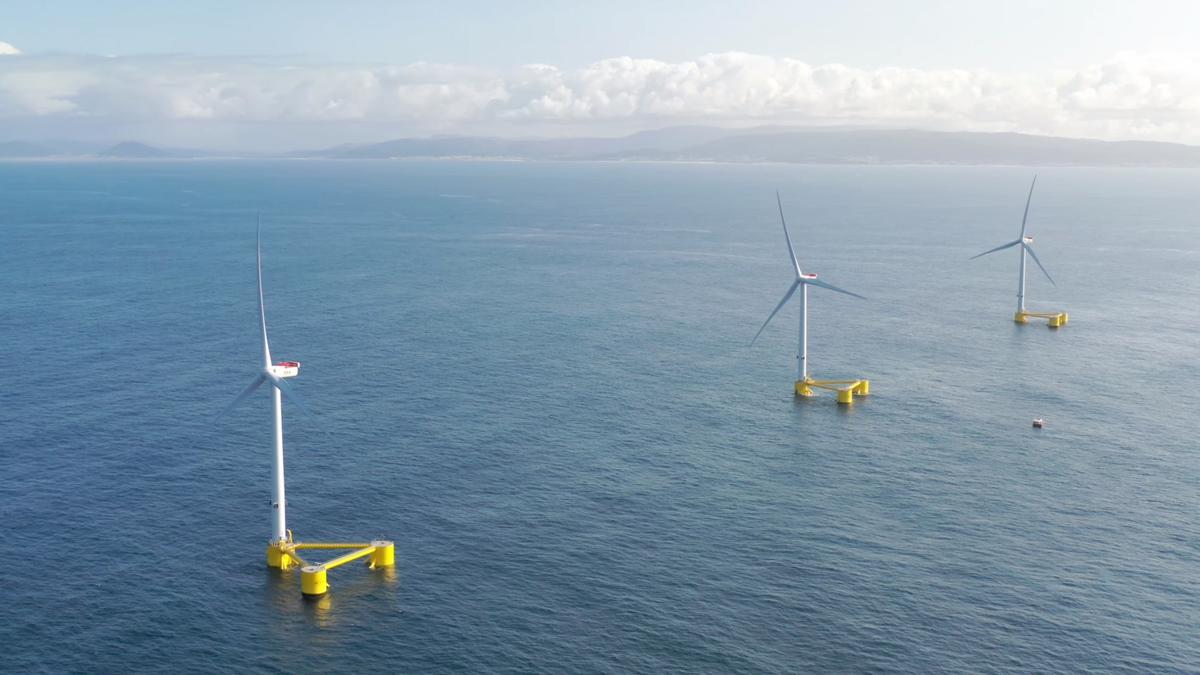 Aerogeneradores flotantes del WindFloat Atlantic ubicado en Viana do Castelo.