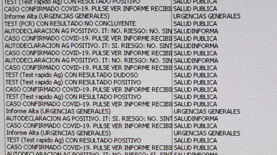 Imagen del listado de informes telemáticos que tenía que gestionar, ayer, este médico de Zaragoza.