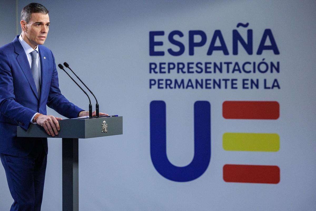 El presidente del Gobierno, Pedro Sánchez, durante su comparecencia para tras participar en la reunión del Consejo Europeo el pasado jueves en Bruselas.
