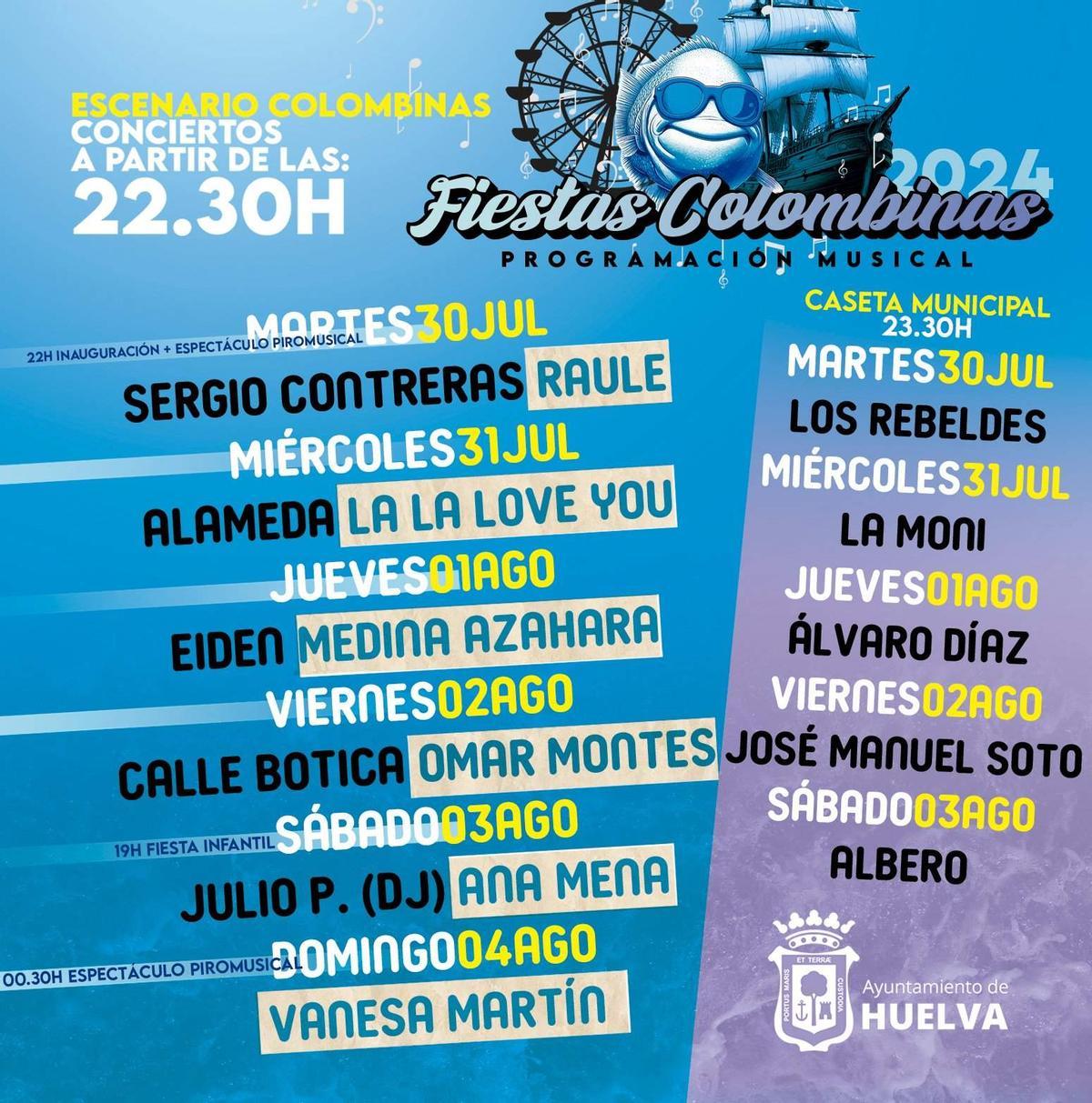 Programación de conciertos de Las Colombinas 2024 en Huelva